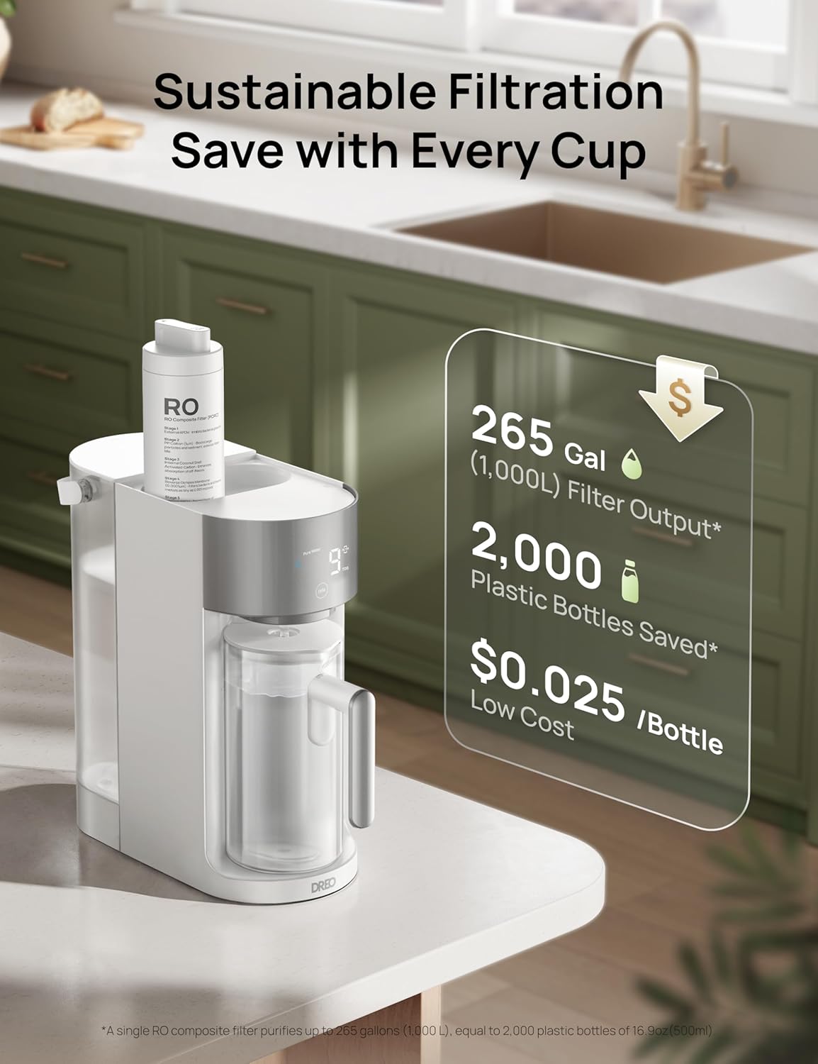 DREO Reverse Osmosis Water Filter Countertop, RO Filtration System, 3:1 Pure to Drain