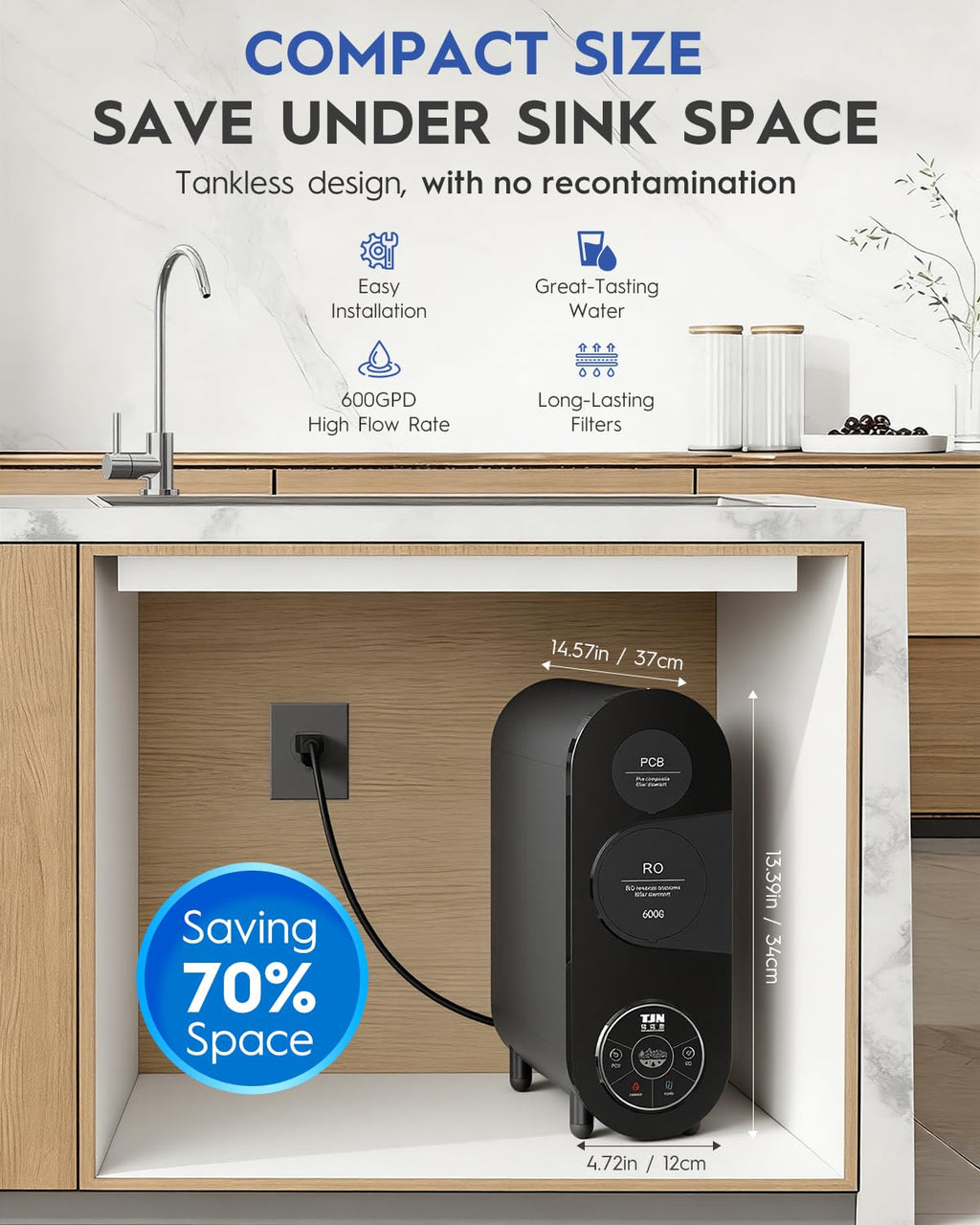TJN 600G RO Water Purifier，FCC & UL 979 Certification. 600G High Flow (1.5L/min)