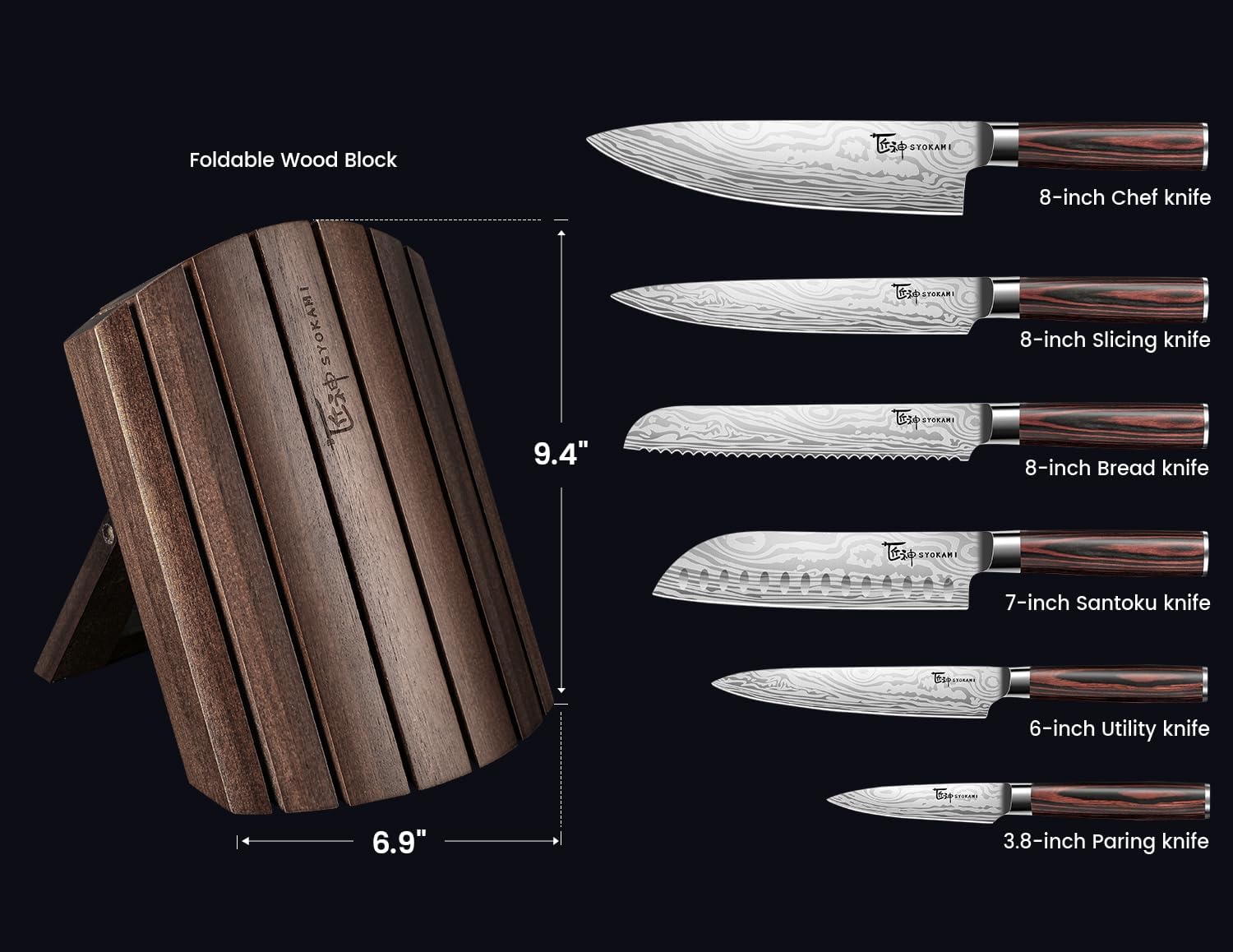 2026 Upgrade Knife Set 7 Piece Japanese Style Kitchen Knife Set