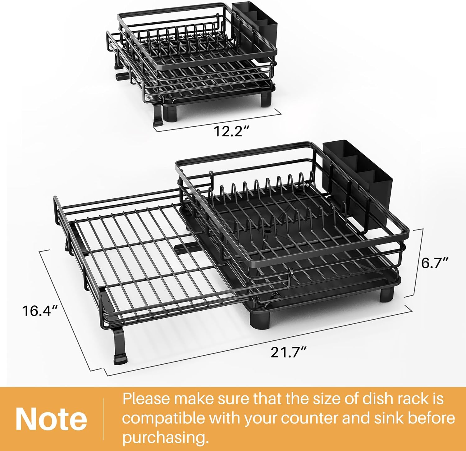SNTD Dish Drying Rack - Extendable Dish Rack, Large Sink Drying Dish Drainer for Kitchen Counter,