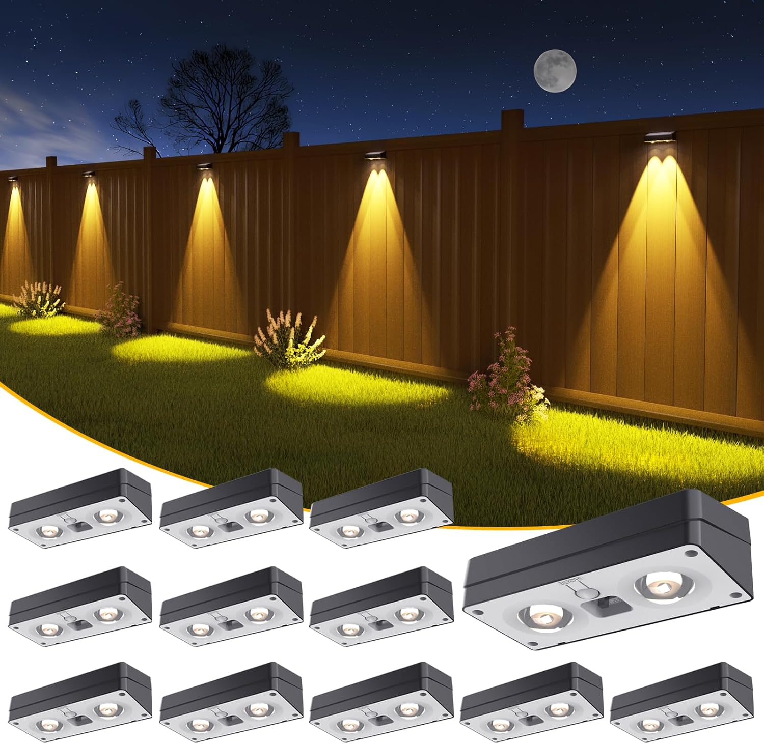 JOFIOS Solar Fence Lights 12 Pack, 50 Lumens Outdoor Fence Solar Lights with 12 Modes RGB Color Glow LED Solar Lights Outdoor