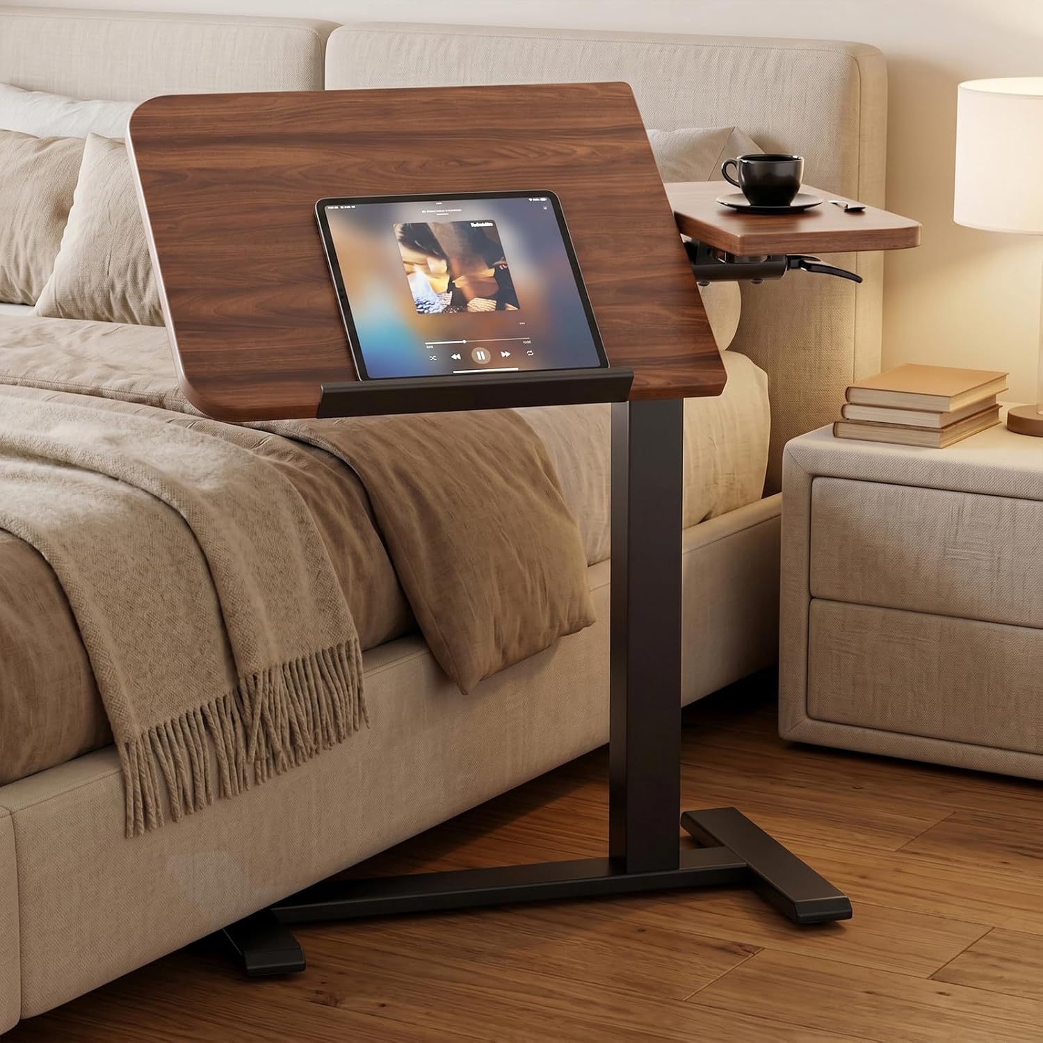 GTPLAYER Pneumatic Adjustable Standing Desk, 28 Inch Tiltable Mobile Rolling Laptop Table with Wheels
