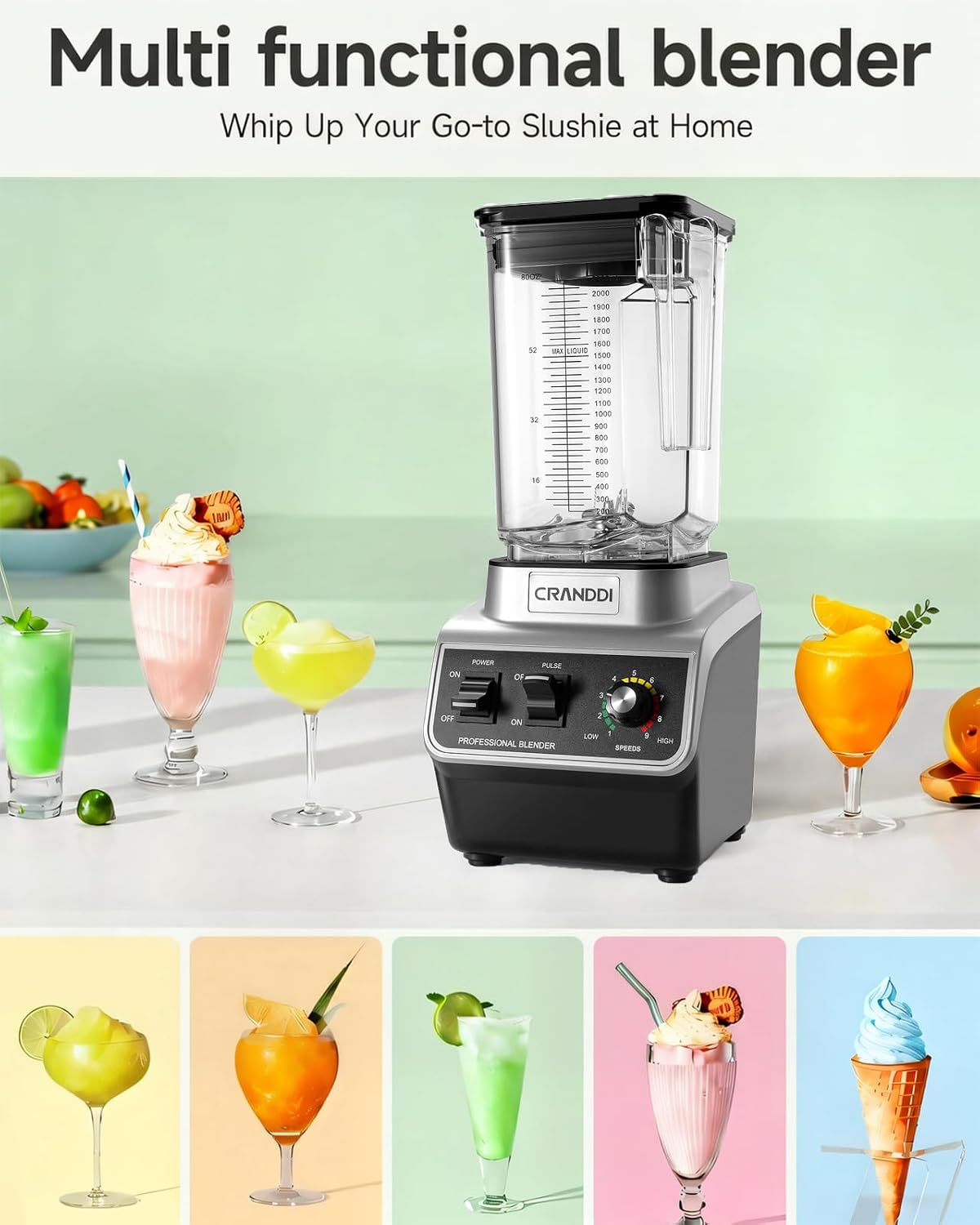 Professional Smoothie Blender, 80oz Countertop Blenders for Smoothies, Shakes & Ice Crushing, 1500W