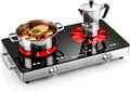 2 Burner Electric Cooktop - 24 Inch(22.2"x 13.1") Portable Electric Stove Top 110V, 2000W Countertop Two Burner Stove