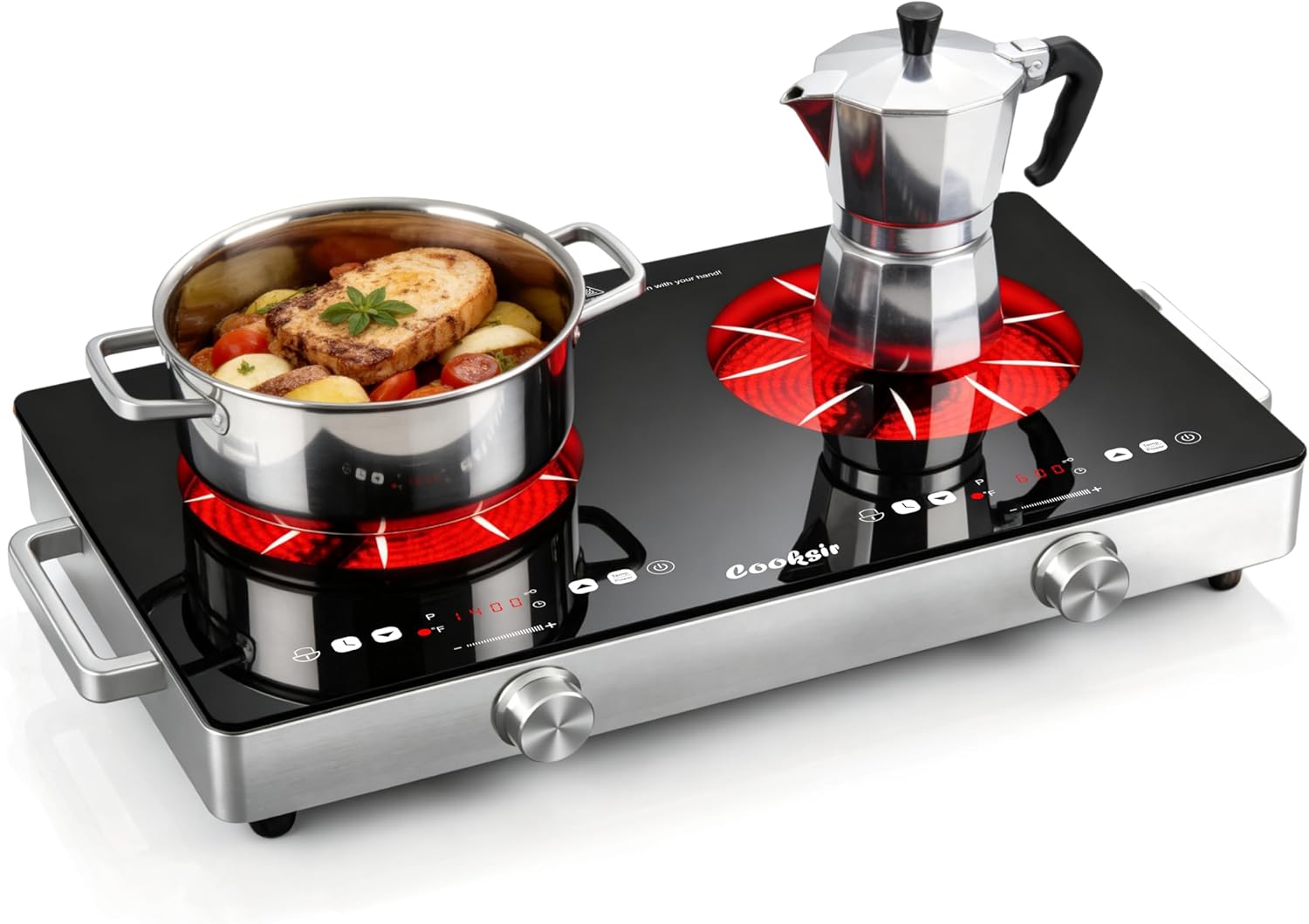 2 Burner Electric Cooktop - 24 Inch(22.2"x 13.1") Portable Electric Stove Top 110V, 2000W Countertop Two Burner Stove