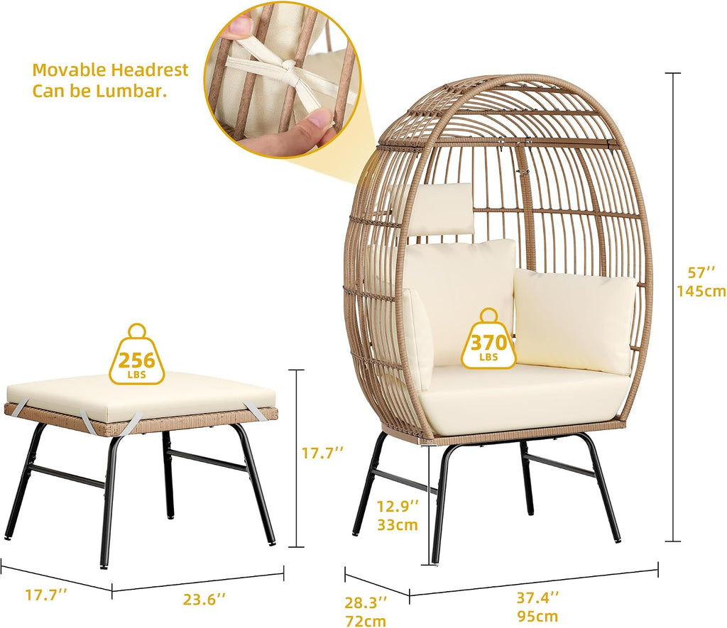 YITAHOME Accent Living Room Egg Chair w/ 2-in-1 Ottoman, Wicker Oversized Basket Chair