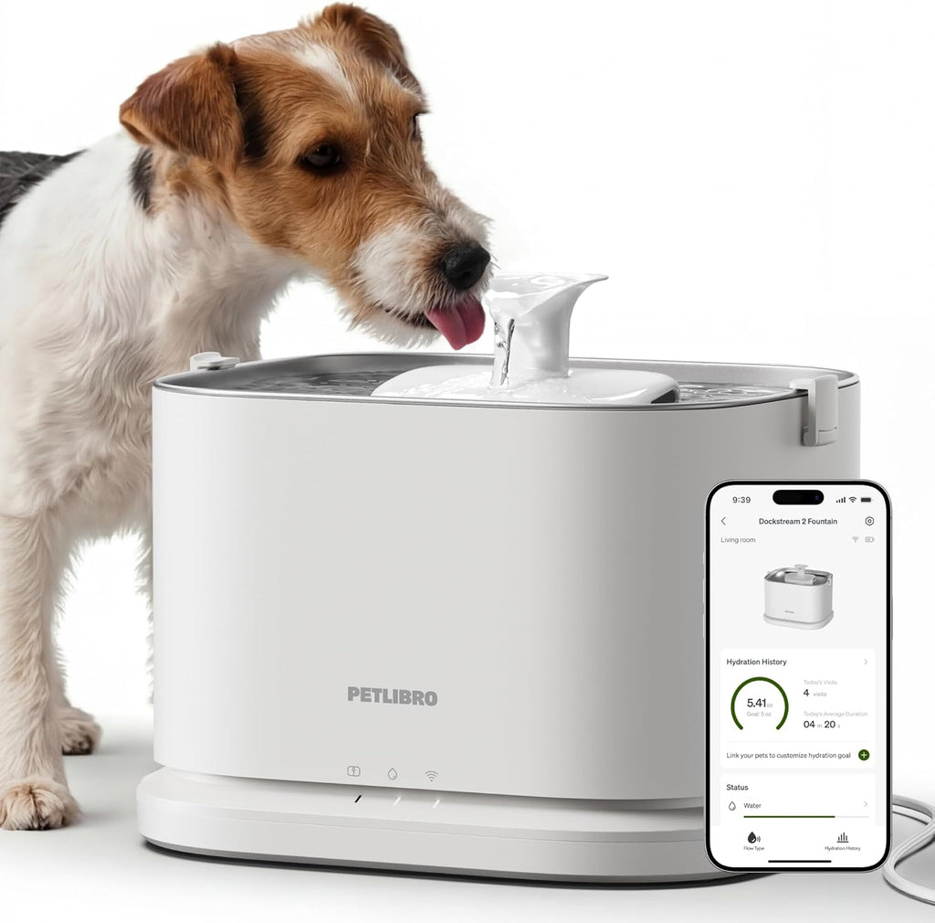 PETLIBRO Quiet Dog Water Fountain Stainless Steel Tray, Smart Pet Water Fountain for Dogs Inside with App Monitoring