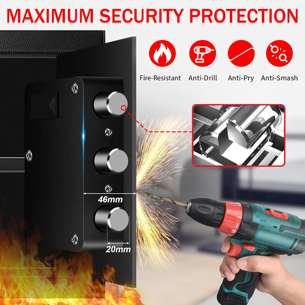 6.2 Cuft Large Home Safes Water and Fireproof with Digital Keypad & Key Lock, Fire Security Safe Box with 3 Removable Shelves