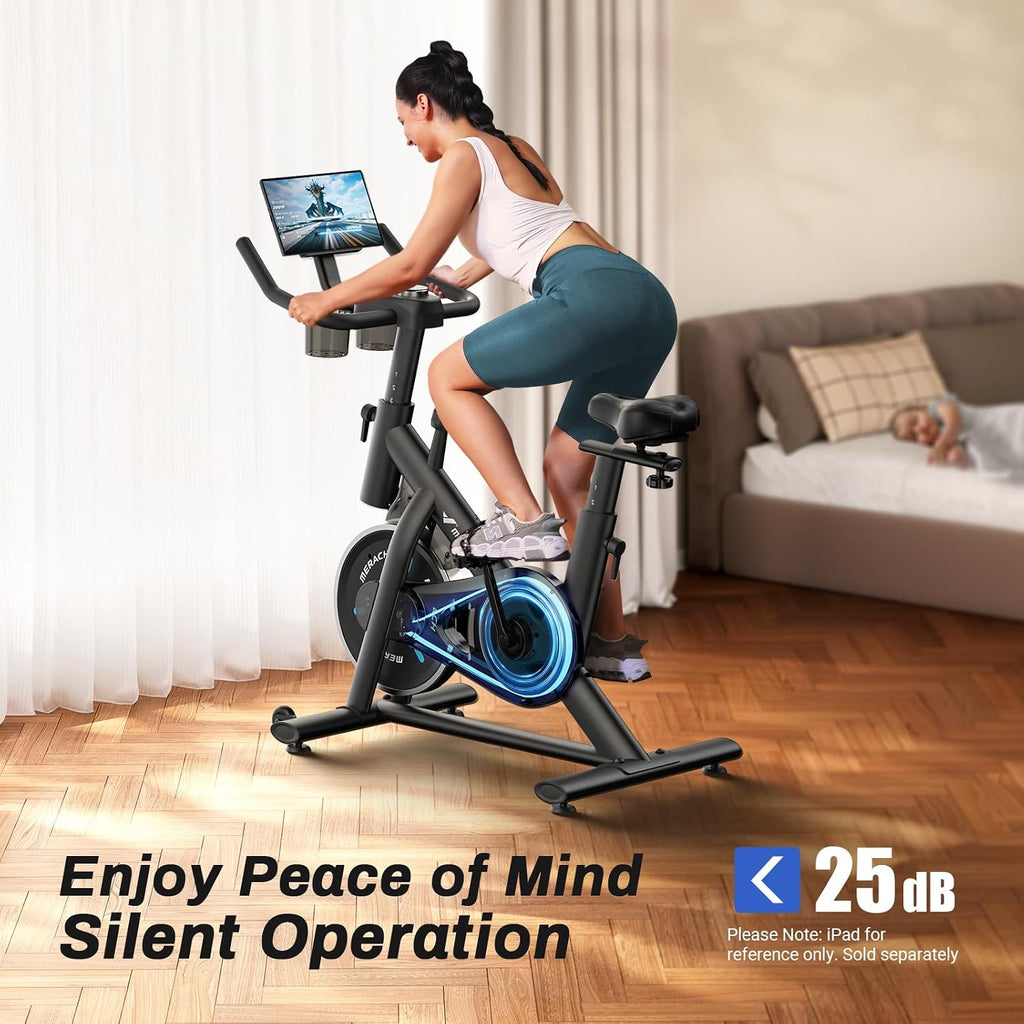 Merach Exercise Bike, Magnetic Friction Stationary Bike with Brake Pad and Exclusive App