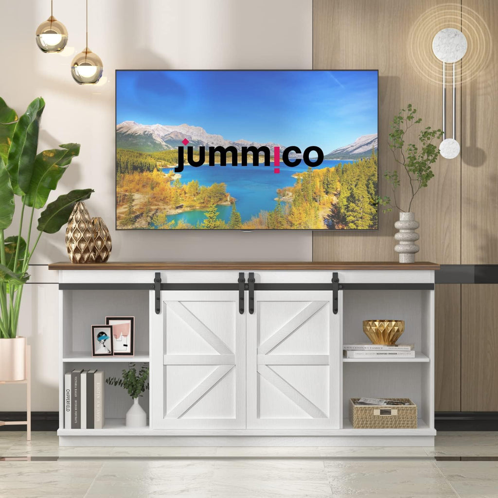 JUMMICO TV Stand for 65 Inch TV, Entertainment Center with Storage Cabinets and Sliding Barn Doors