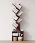 SUNMORY 6 Tier Tree Bookshelf, Tall Bookcase with Storage Cabinet