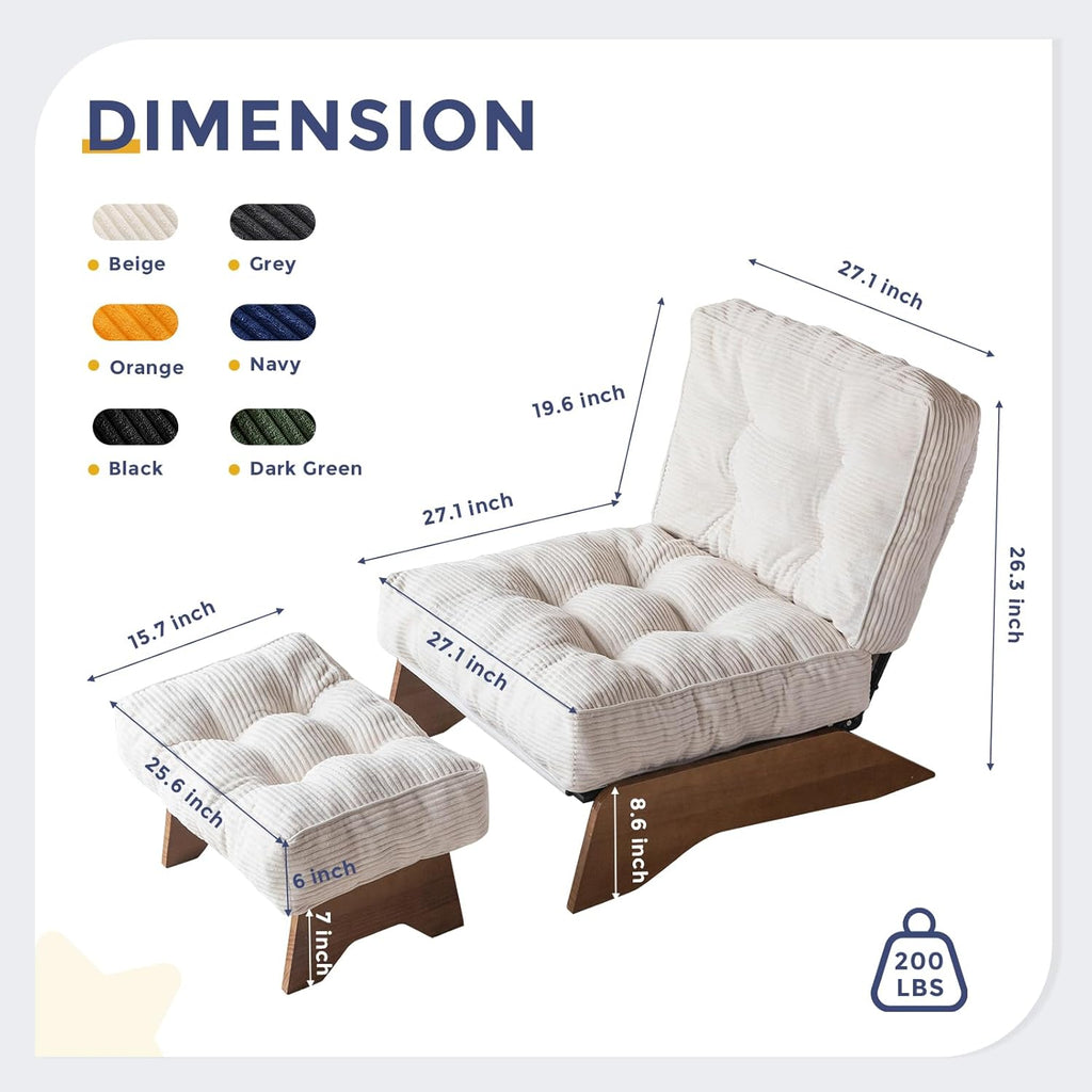 MAXYOYO Accent Chair with Ottoman Adjustable Backrest,