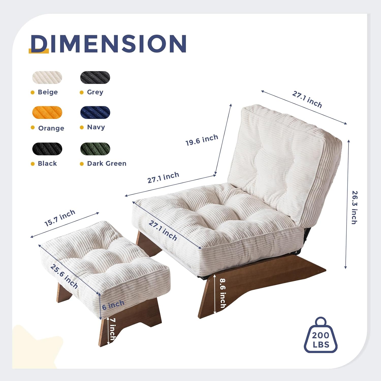 MAXYOYO Accent Chair with Ottoman Adjustable Backrest,