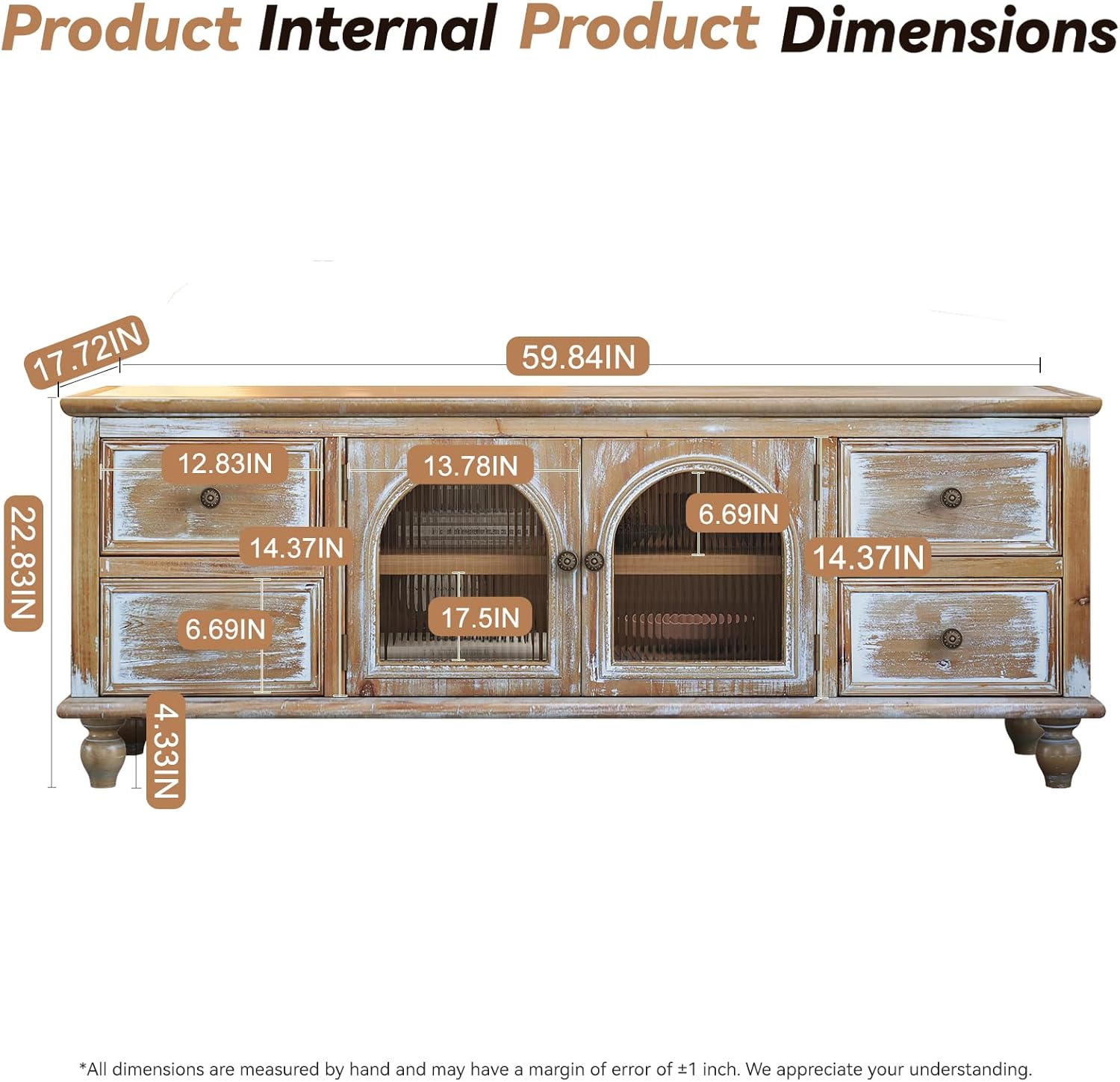 LUMISOL 60" Farmhouse TV Stand with 4 Drawers and 2 Glass Doors