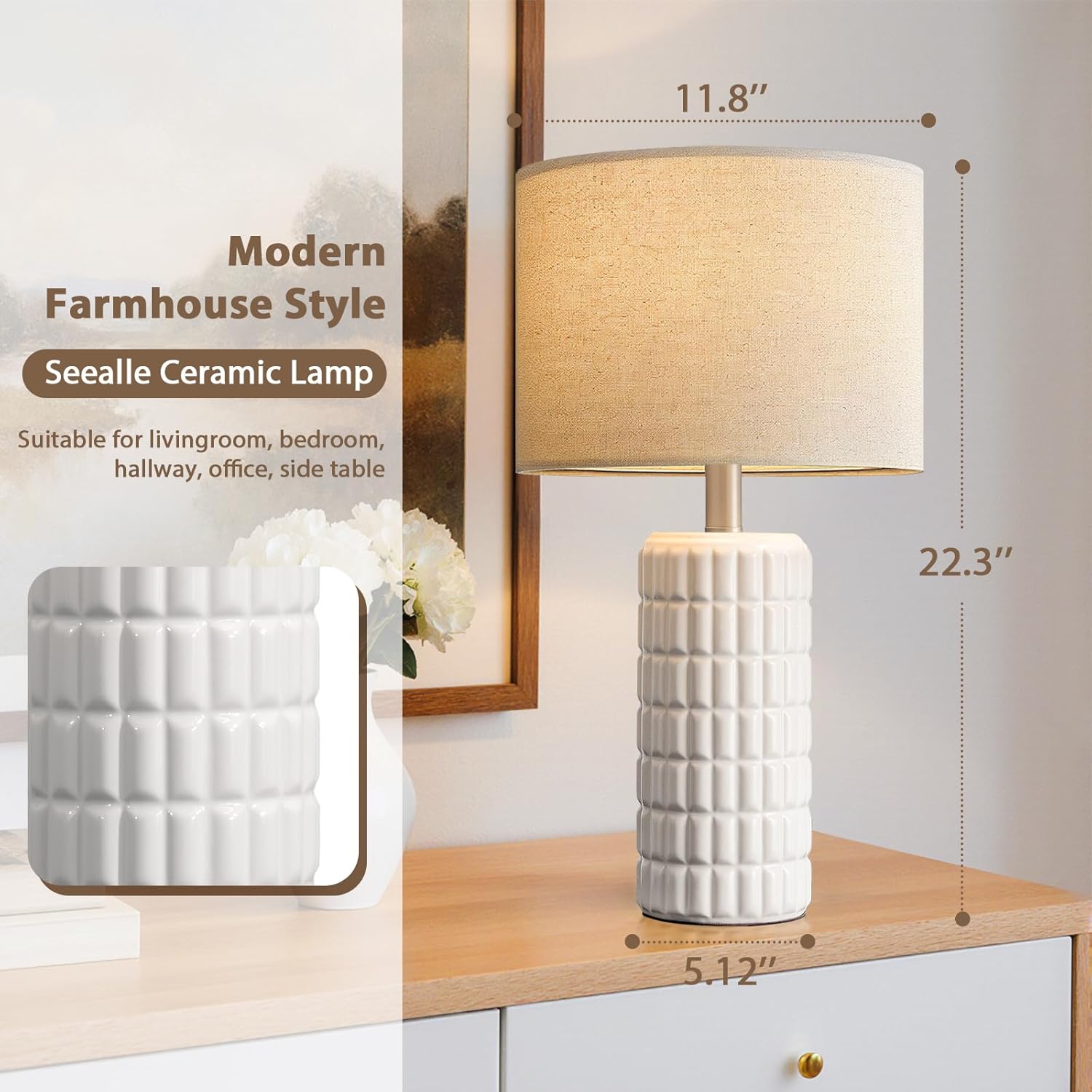 Seealle 23" Modern Ceramic Table Lamps Set of 2 - Table Lamps for Living Room