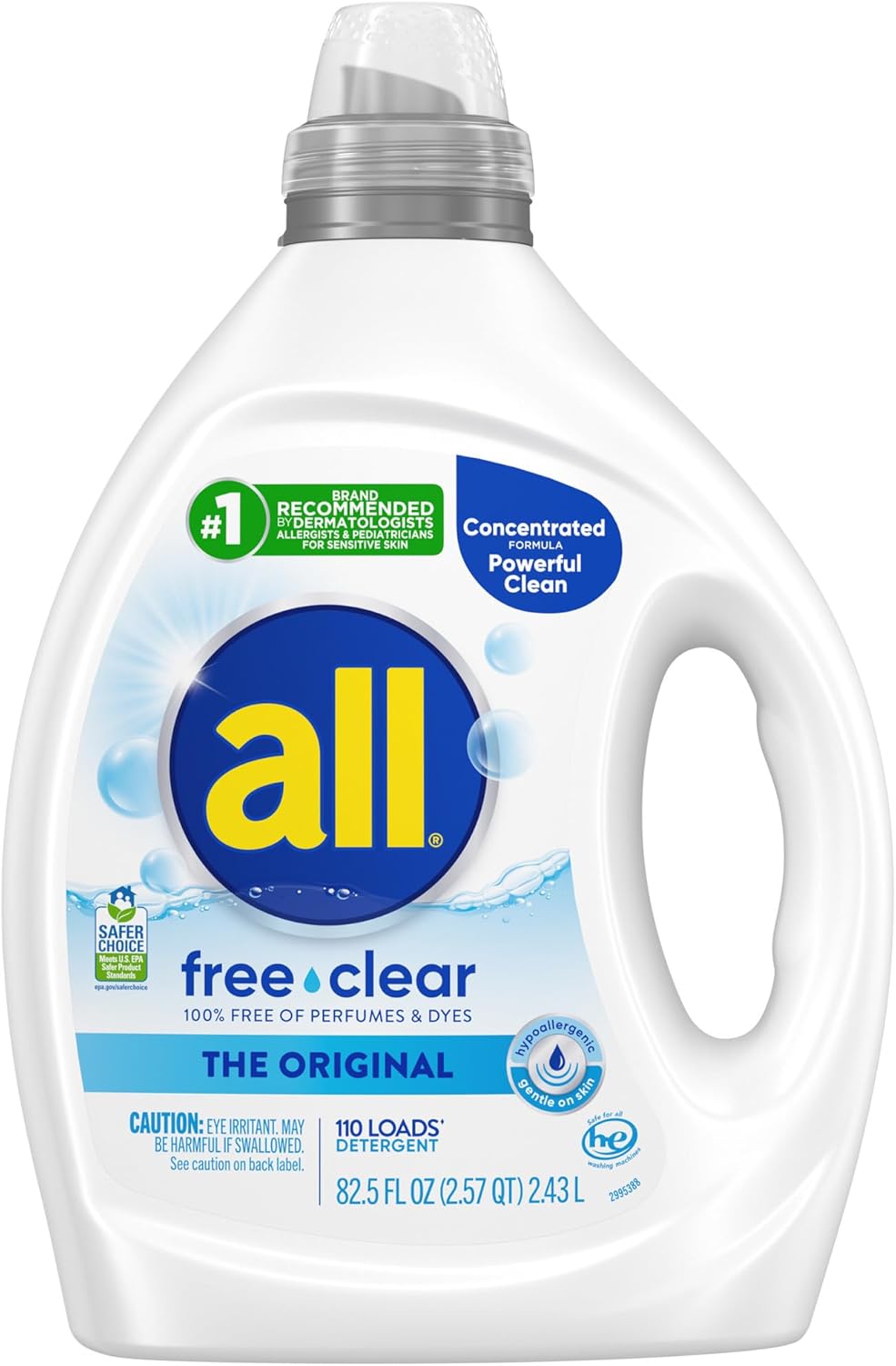 all free clear, Original, Liquid Laundry Detergent for Sensitive Skin, Unscented and Hypoallergenic