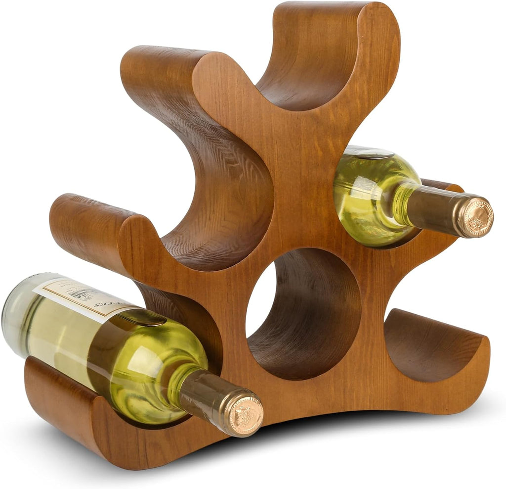 Countertop Wine Rack - 6 Bottle Wooden Wine Rack - Freestanding Wine Bottle Holder Stand - Wine