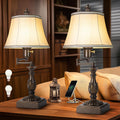 Scenekoy 23.5" High Rustic Traditional 350° Adjustable Swing Arm Table Lamp Set of 2 with USB A+C Ports