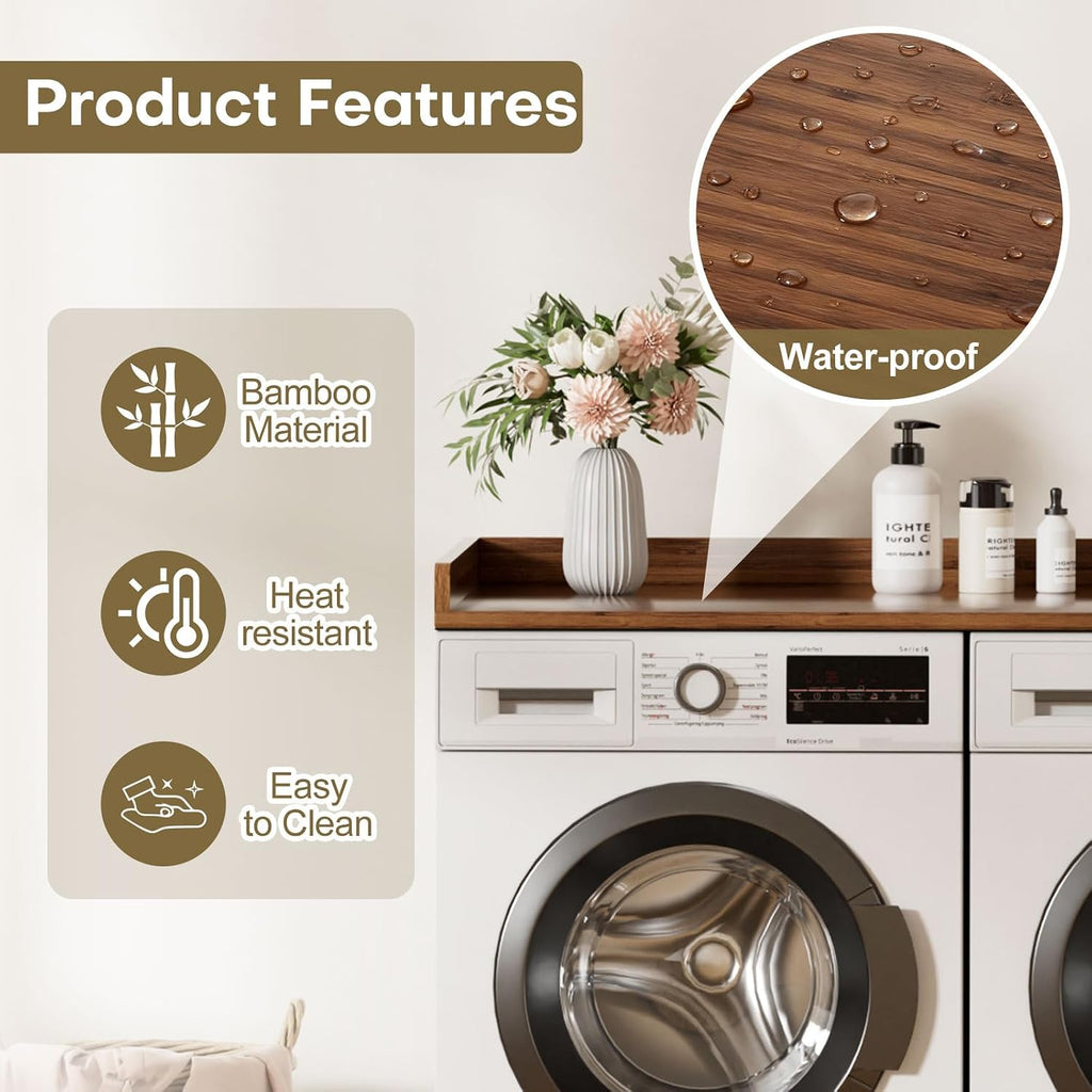 Washer Dryer Countertop, Laundry Topper with Edge Rails, 54" x 27.5" Bamboo Folding Station