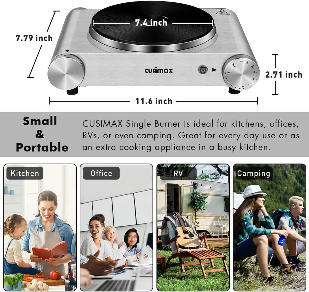 Hot Plate, CUSIMAX Electric Burner 1500W Hot Plate Cooking Single Burner Electric Stove with Heat-up