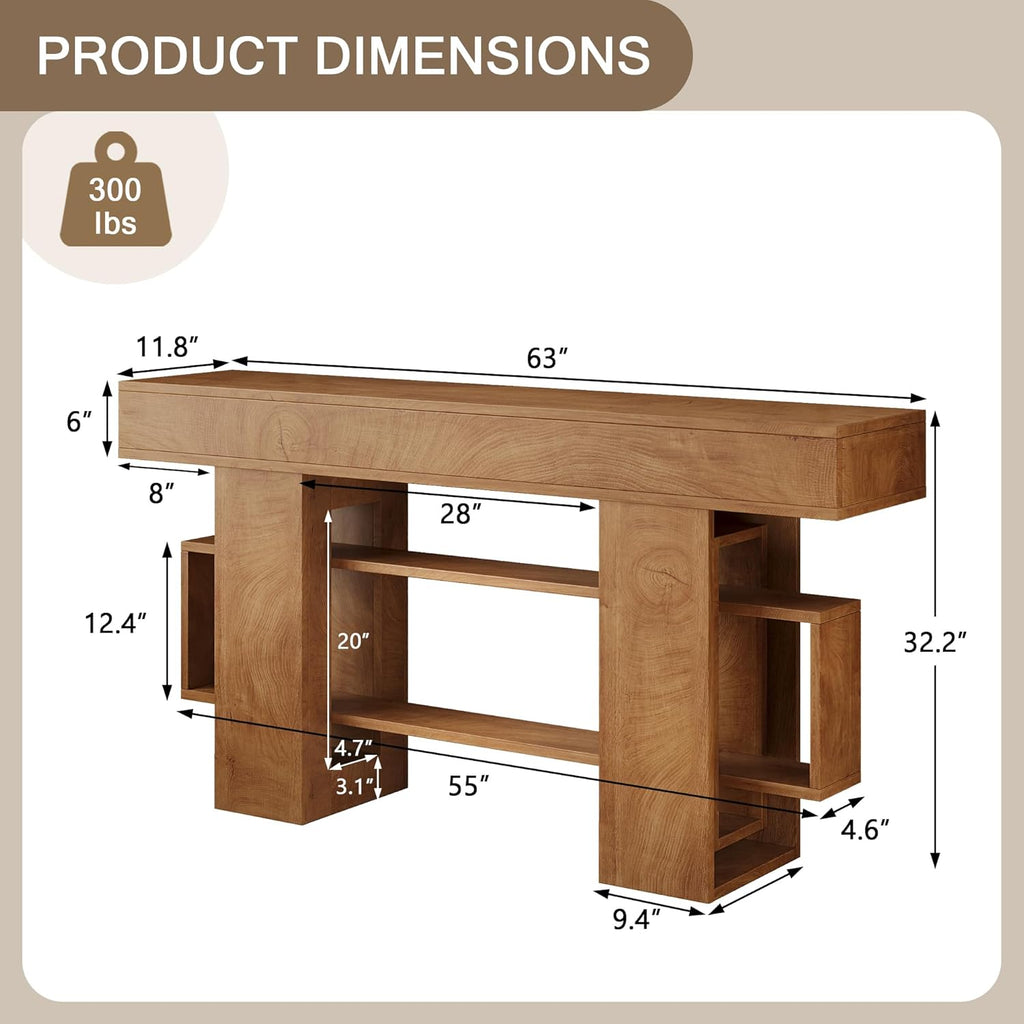 Einhomn 63 Inches Entryway Table, Wooden Console Table with Storage, Narrow Sofa Table Behind Couch