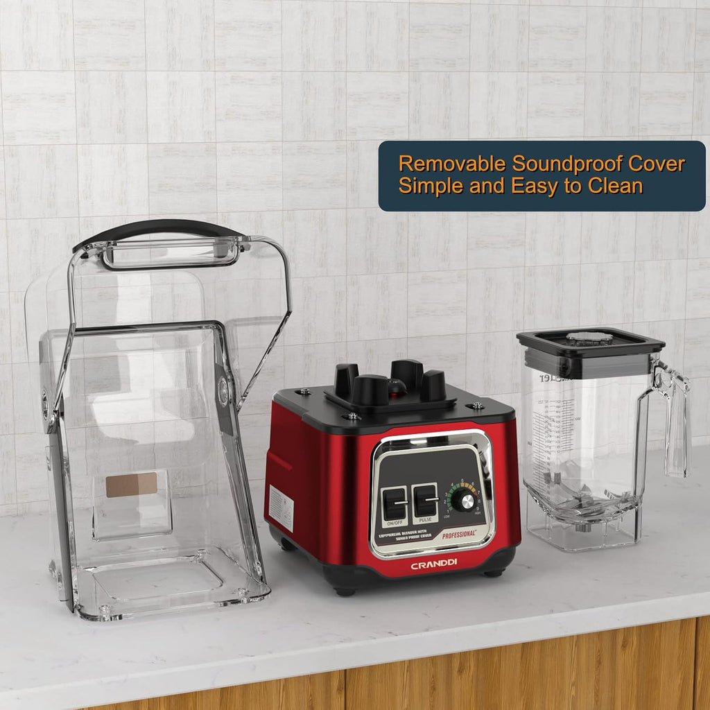 Commercial Blender, 2200W Countertop Blenders with Removable Shield, Quiet Smoothie Blender for Shakes and Ice Crushing