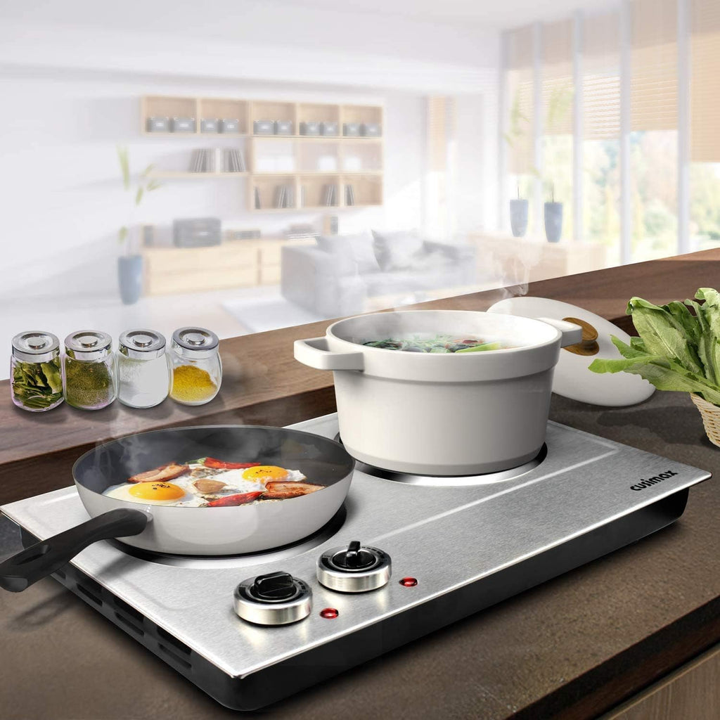 CUSIMAX 1800W Ceramic Electric Hot Plate for Cooking, Dual Control Infrared Cooktop, Double Burner,