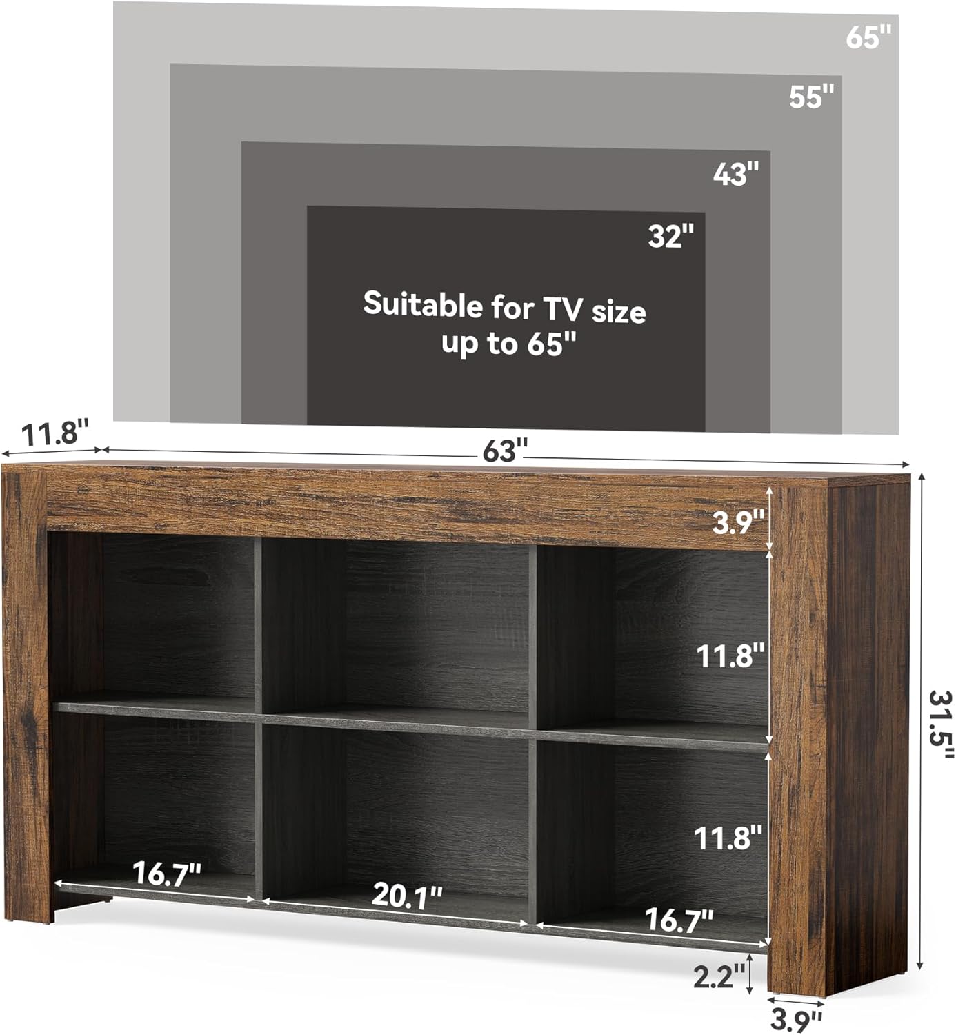 LITTLE TREE TV Stand with Storage, 63-Inch Entertainment Center with Shelves, Modern