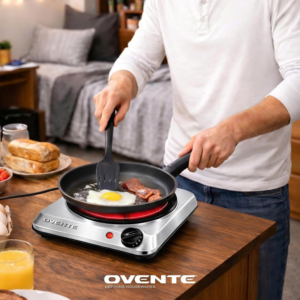 OVENTE Countertop Infrared Single Burner, 1000W Electric Hot Plate with 7” Ceramic Glass Cooktop,