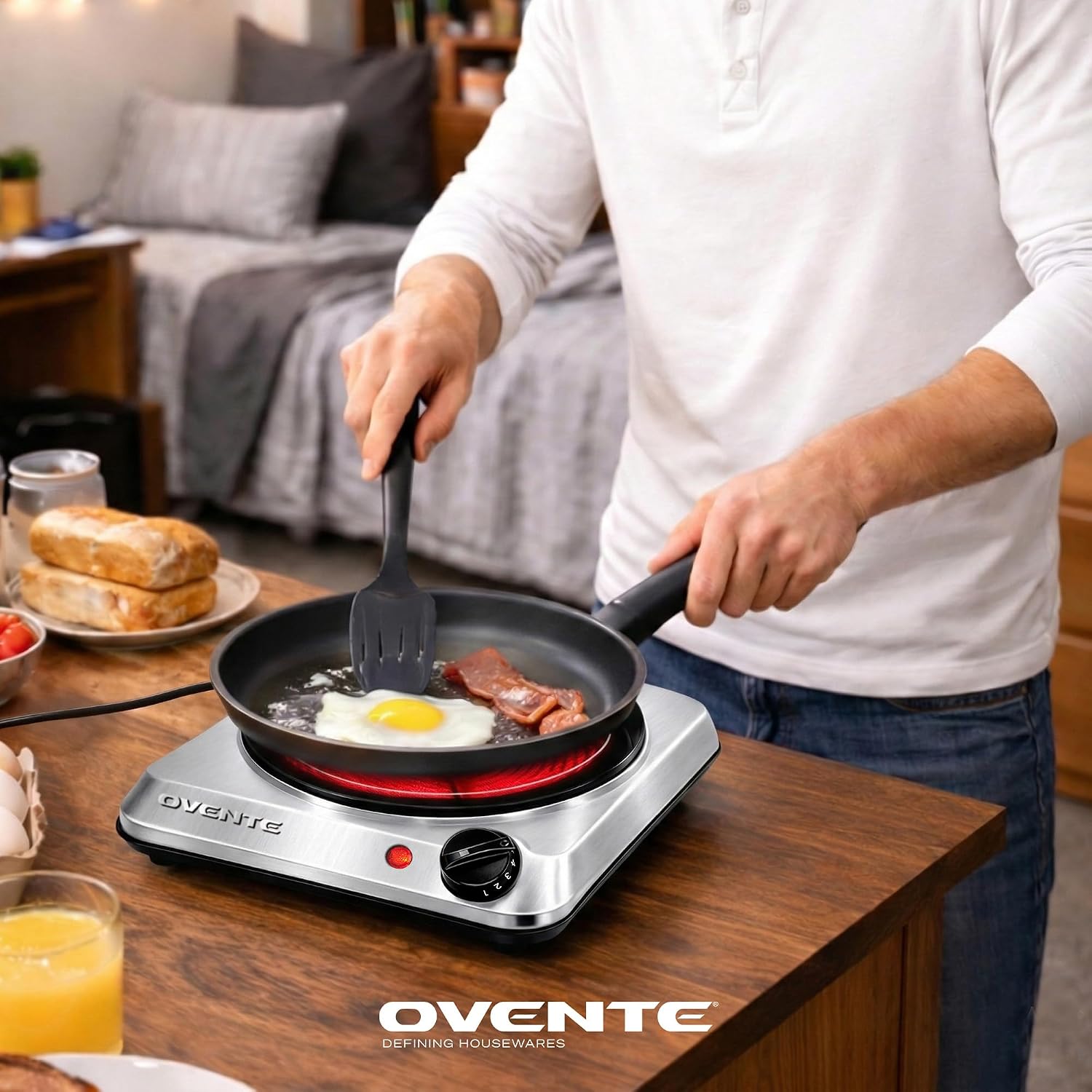 OVENTE Countertop Infrared Single Burner, 1000W Electric Hot Plate with 7” Ceramic Glass Cooktop,