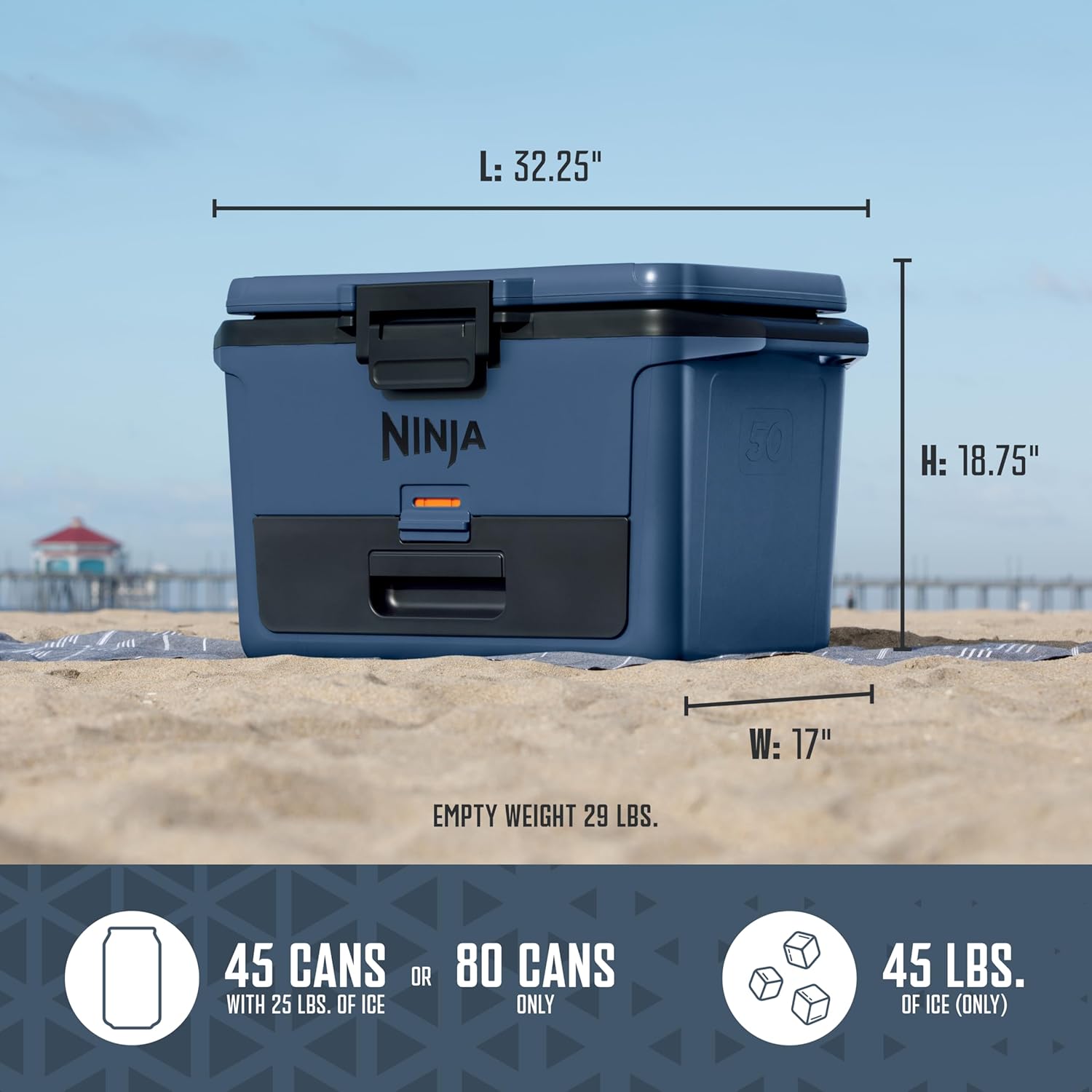 Ninja FB151BL FrostVault 50qt Hard Cooler with Dry Zone, Integrated