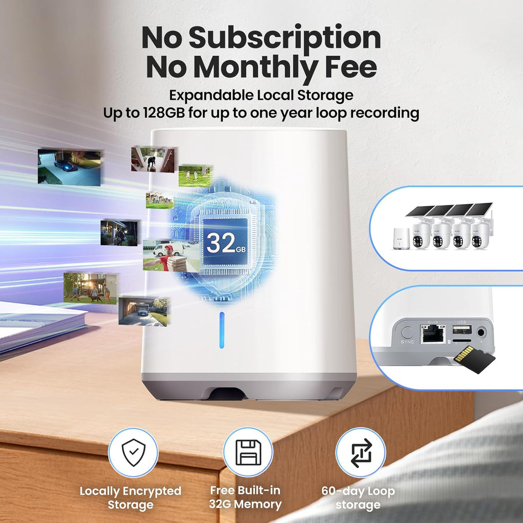 SOLIOM- 5MP Security Cameras Wireless Outdoor, No Subscription & Solar Powered,4-Cam