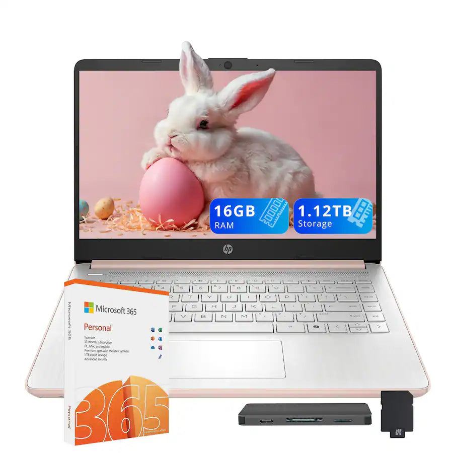 HP - Stream 14" HD Laptop,Intel N150 CPU,16GB RAM,128GB UFS+1TB Docking Set,1 Year Office 365,HD Camera,Win 11s - Gold