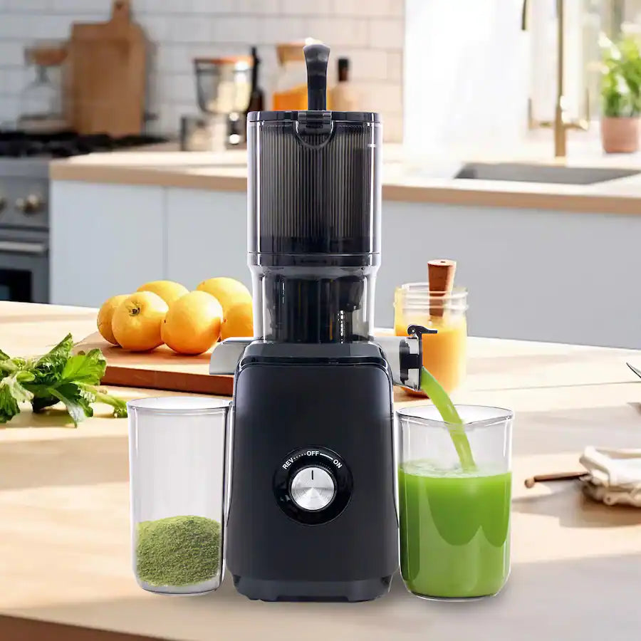 Anysun - Cold Chewable Juicer with Wide Feeding Trough - Easy Clean, Suitable for Whole Vegetables & Fruits - Black