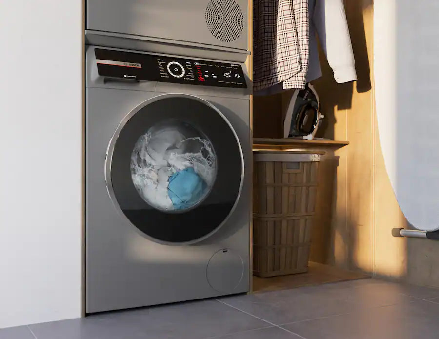Bosch - 800 Series 2.4 Cu. Ft. High-Efficiency Stackable Smart Front Load Washer with Steam and 4D Wash System - Pearl steel