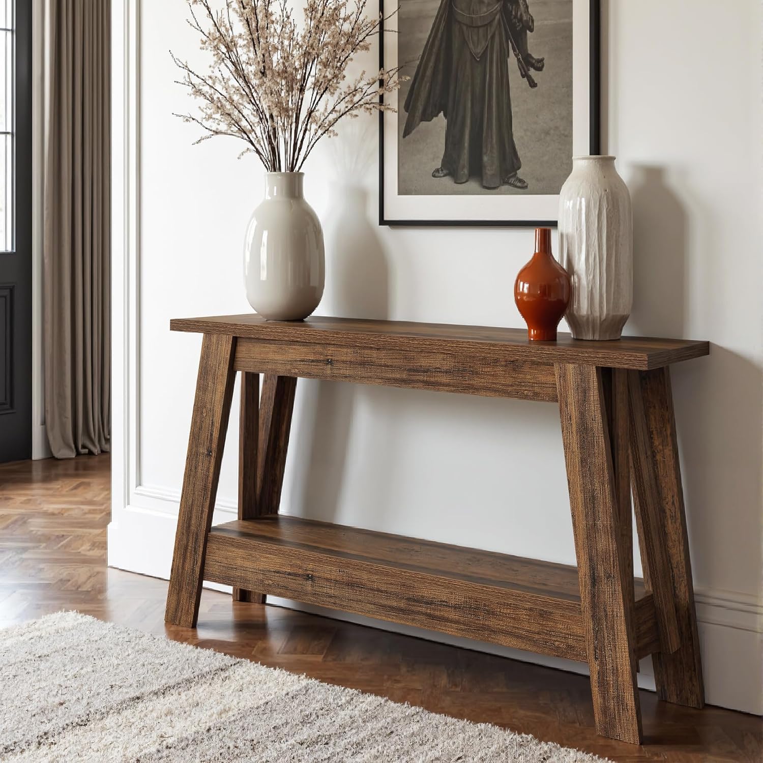 Tribesigns 41.3-Inch Farmhouse Entryway Table, 2-Tier Narrow Console Table Behind The Couch