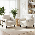 Accent Chairs Set of 2 for Living Room, Mid-Century Upholstered Armchair with Foldable Table & 2 Side Pockets
