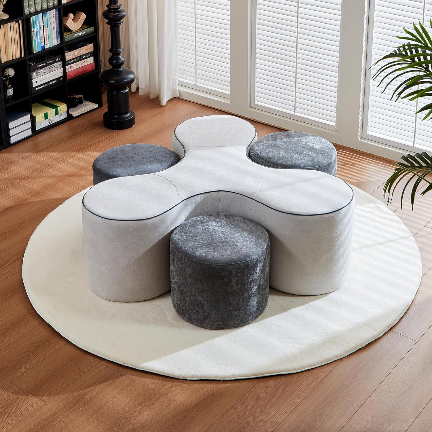 46" Modular Game Table Ottoman Set with 3 Stackable Stools, Y-Shape Space Saving Furniture