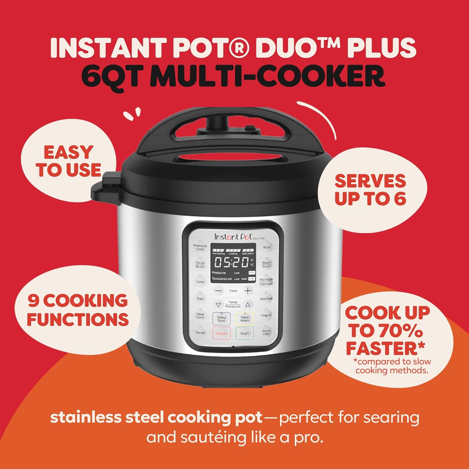 Instant Pot Duo Plus 9-in-1 Multicooker, Pressure Cooker, Slow Cook