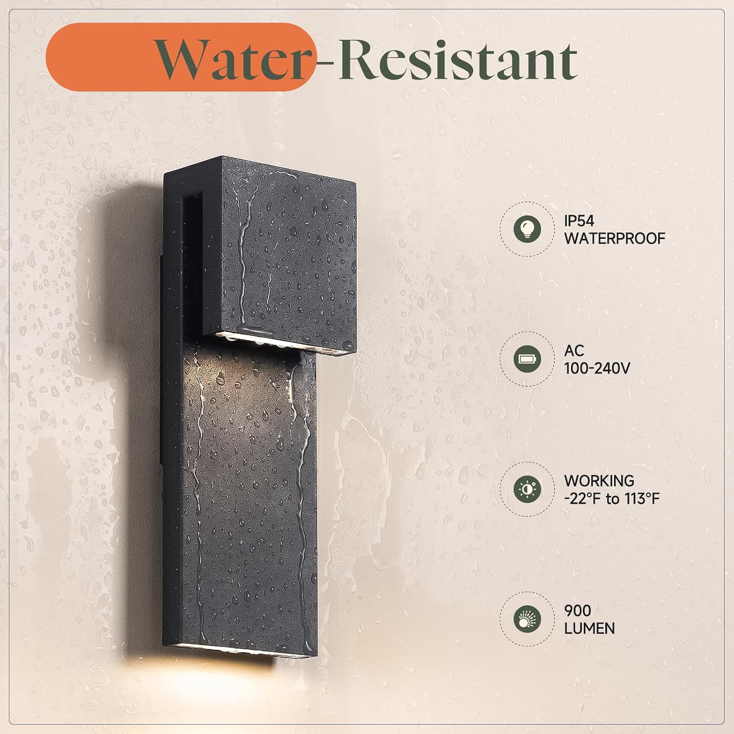 15'' Modern Outdoor Wall Sconce 1 Pack, Integrated LED Wall Mount IP54 Waterproof Outdoor Wall Lights