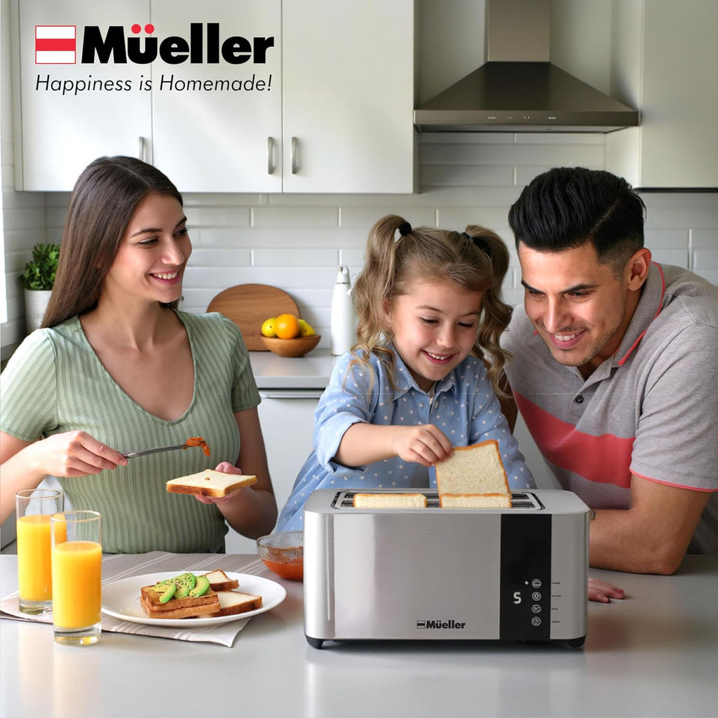Mueller UltraToast Stainless Steel Toaster 4 Slice – Extra-Wide 1.6" Slots for Artisan Bread, Bagels & Frozen Waffles, 6 Browning Levels