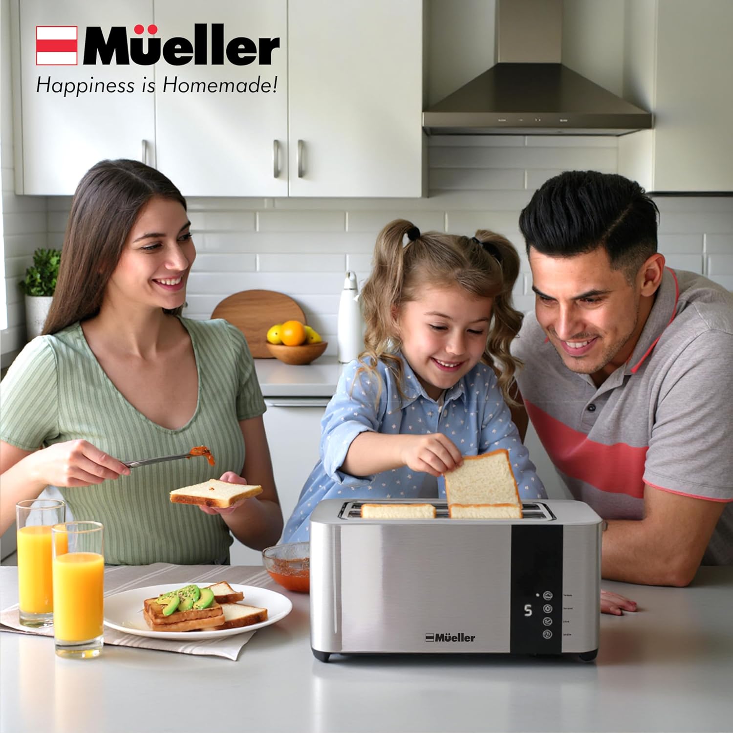 Mueller UltraToast Stainless Steel Toaster 4 Slice – Extra-Wide 1.6" Slots for Artisan Bread, Bagels & Frozen Waffles, 6 Browning Levels