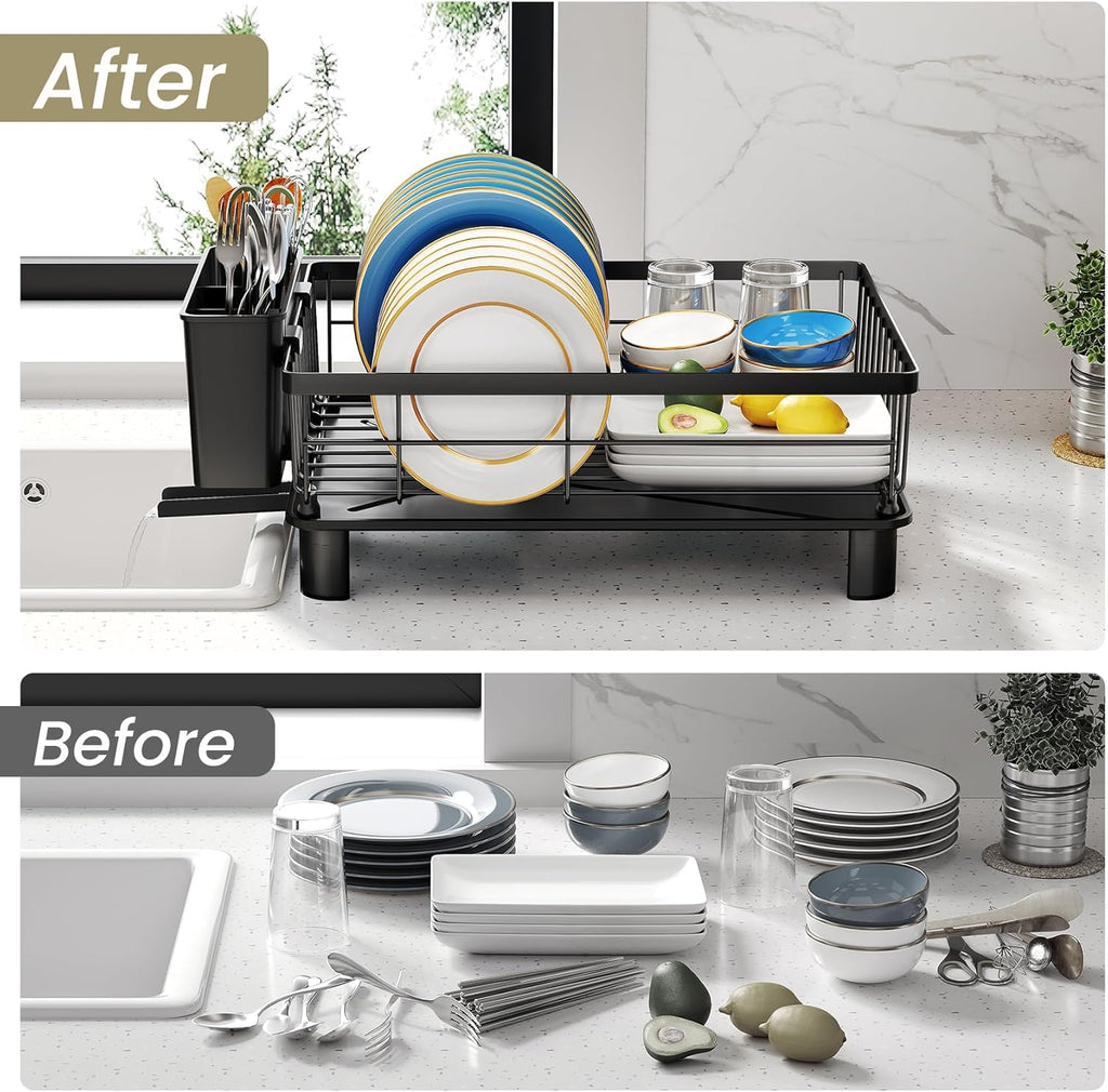 SNTD Dish Drying Rack - Space-Saving Dish Rack for Kitchen Counter, Stainless Steel Dish Drainer