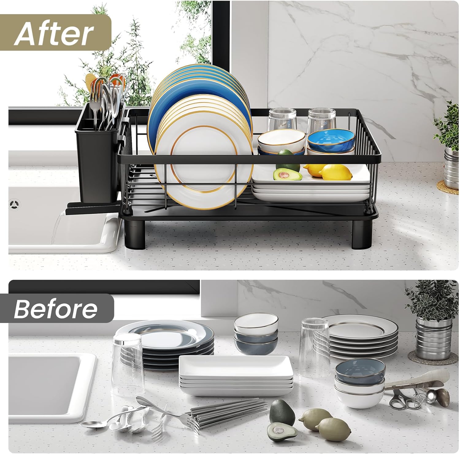 SNTD Dish Drying Rack - Space-Saving Dish Rack for Kitchen Counter, Stainless Steel Dish Drainer