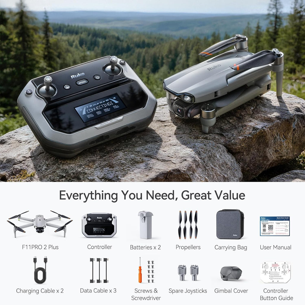 Ruko F11PRO 2 Plus Drones with Camera for Adults, 48MP 8K Photo, 3-Axis Gimbal Stabilizer, 74 Mins Flight Time