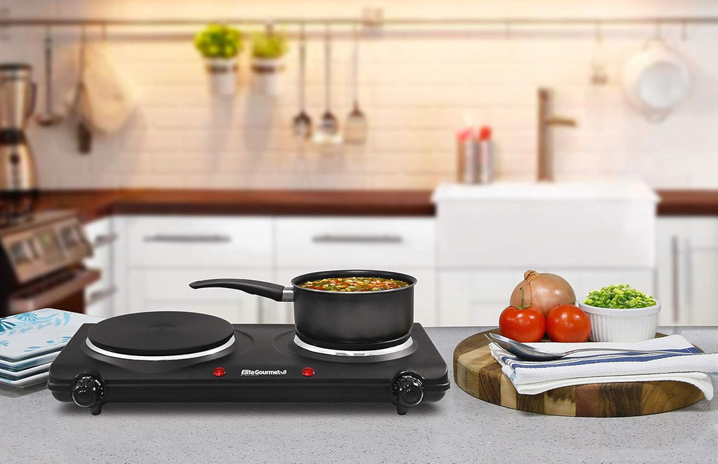 Elite Gourmet EDB-302BF Countertop Double Cast Iron Burner