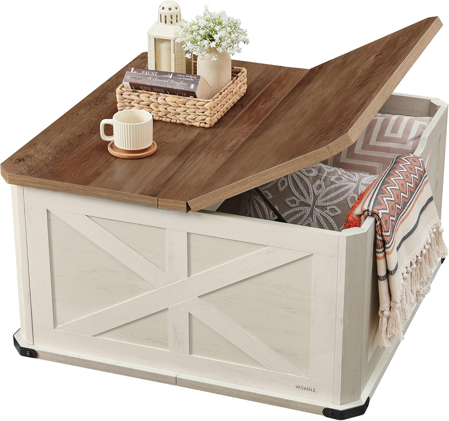VASAGLE LIRY Collection - Farmhouse Coffee Table with Storage, Square Coffee Table for Living Room