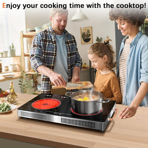 2 Burner Electric Cooktop 24 inch, 110-120V Plug in 2000W Ceramic Cooktop