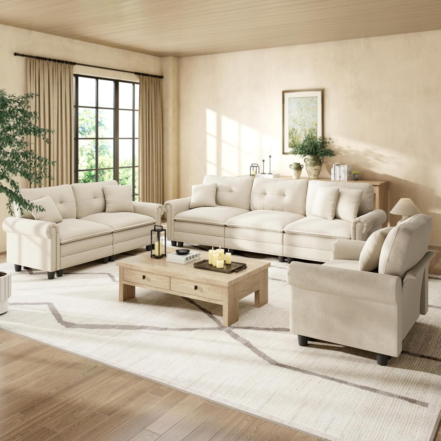 HERA'S HOUSE 3 Pieces Modular Sectional Sofa Sets, Oversized Couch Set with Loveseats