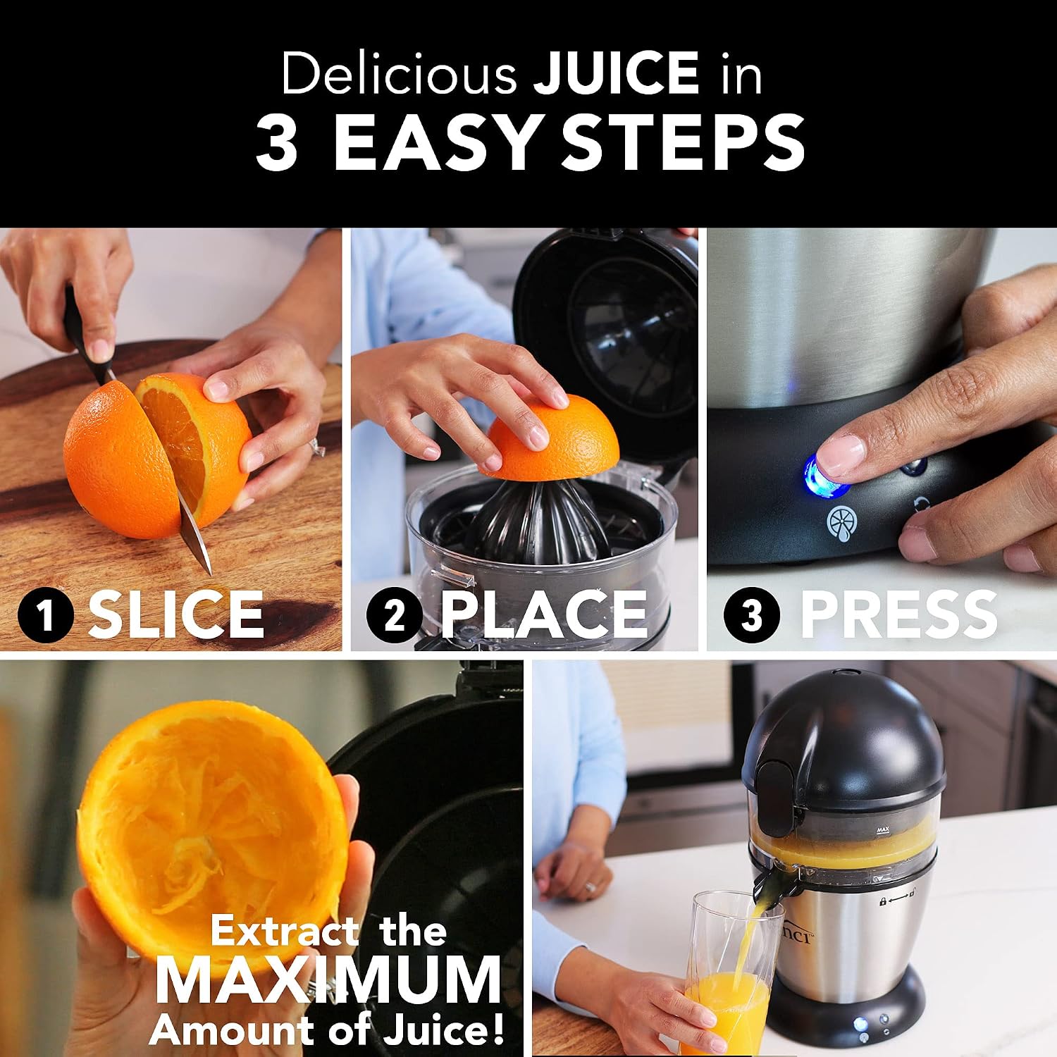 Vinci Hands Free Electric Citrus Juicer, 1-Button Juicer Machine, Orange Lime Grapefruit Lemon Squeezer